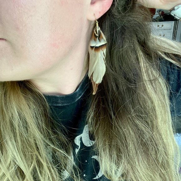 Boho Brown Feather Earrings - Picture 2 of 5